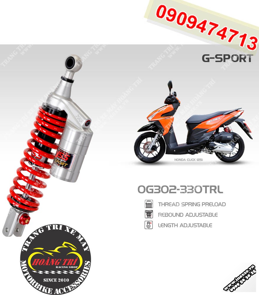 Phuộc bình dầu YSS G-Sport gắn xe Click Thái - Vario